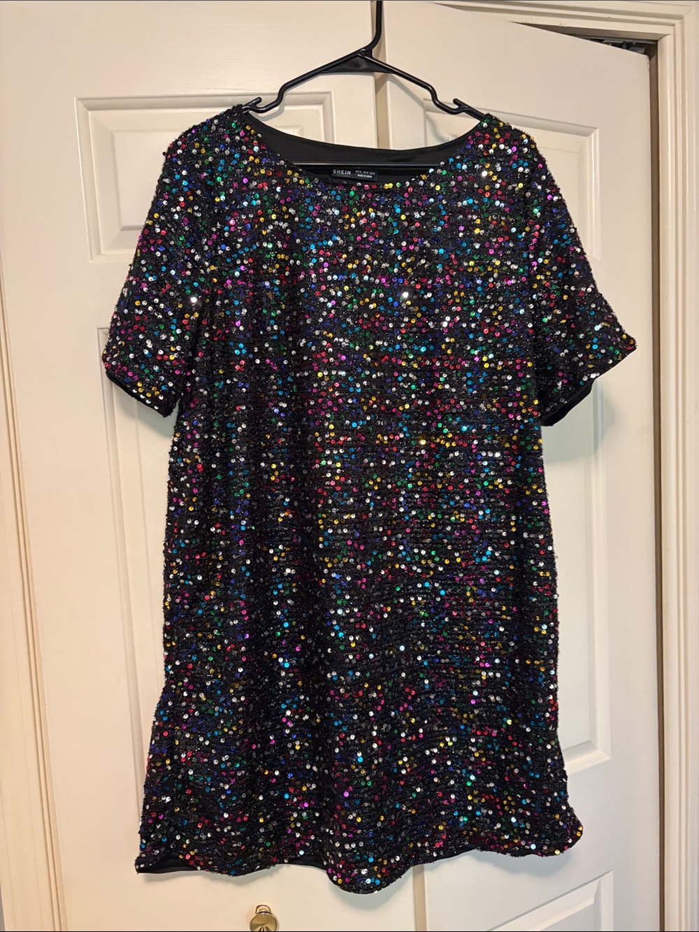 SHEIN Black Multicolor Sequin Shift Dress